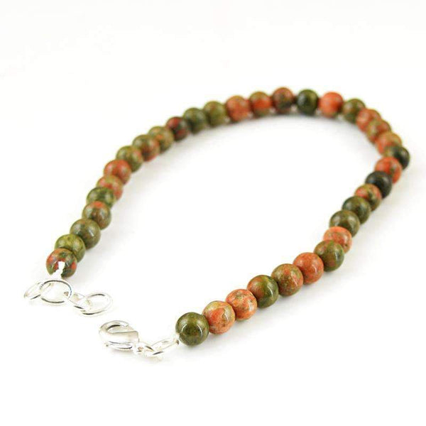 gemsmore:Natural Blood Green Unakite Bracelet - Round Shape Beads