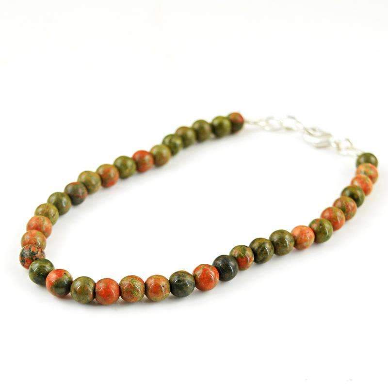gemsmore:Natural Blood Green Unakite Bracelet - Round Shape Beads