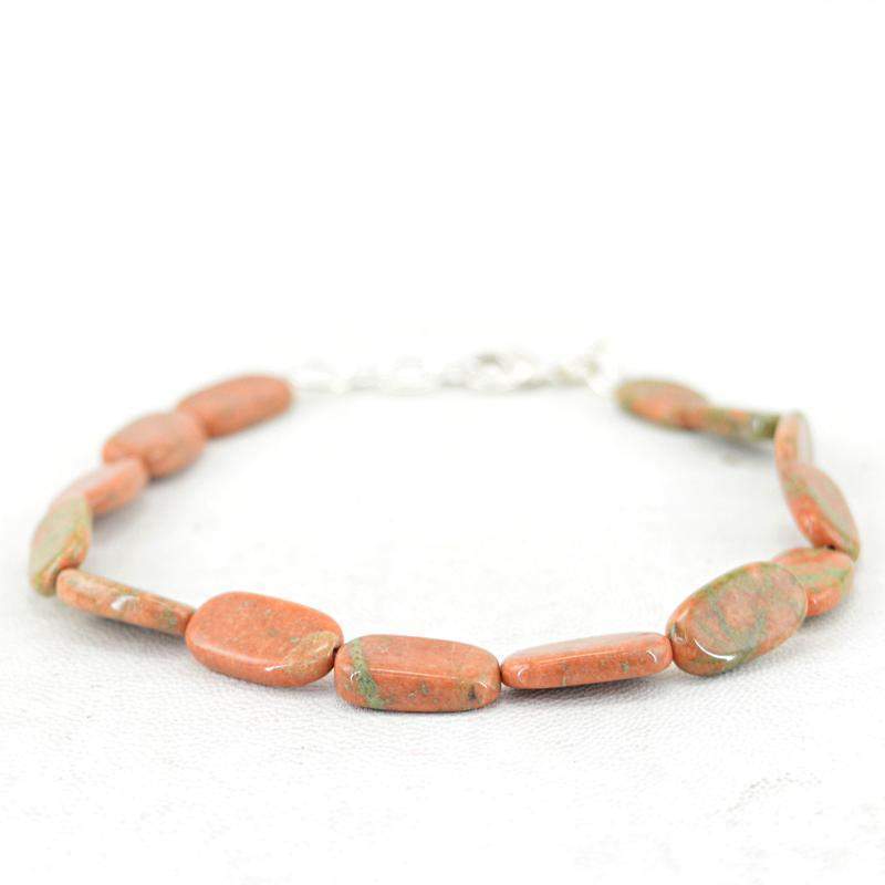 gemsmore:Natural Blood Green Unakite Bracelet Oval Shape Beads