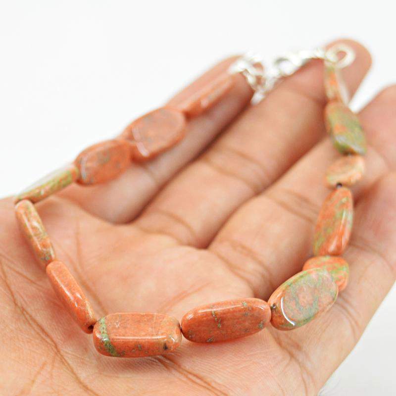 gemsmore:Natural Blood Green Unakite Bracelet Oval Shape Beads