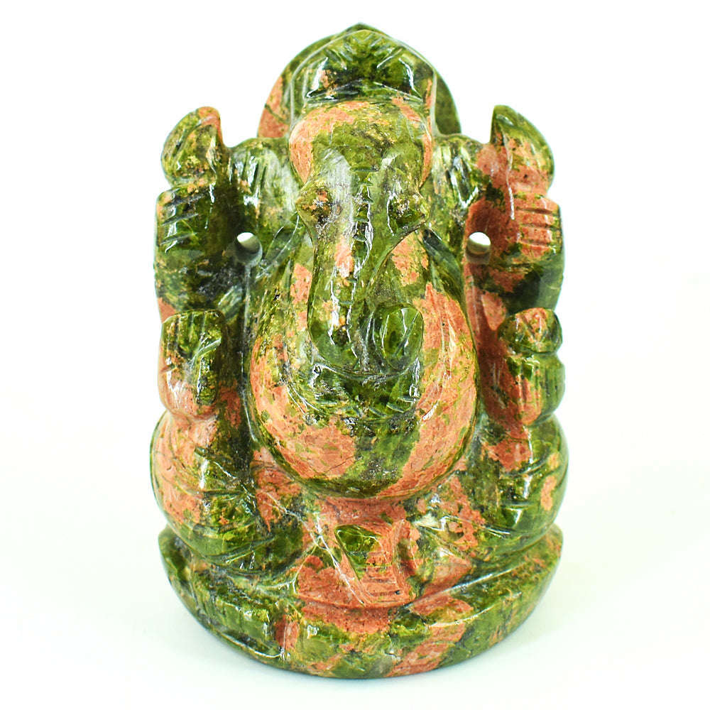 gemsmore:Natural Blood Green Unakite Hand Carved Genuine Crystal Gemstone Carving Lord Ganesha