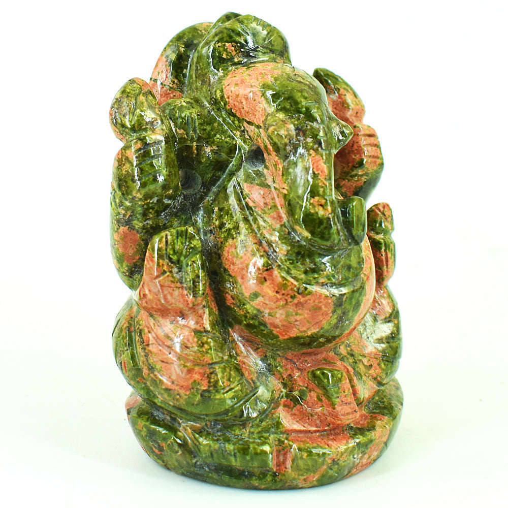 gemsmore:Natural Blood Green Unakite Hand Carved Genuine Crystal Gemstone Carving Lord Ganesha