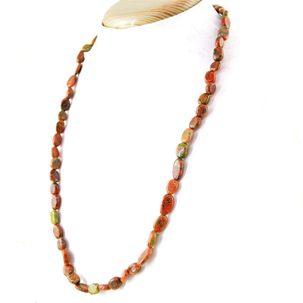 gemsmore:Natural Blood Green Unakite Necklace 20 Inches Long Untreated Beads