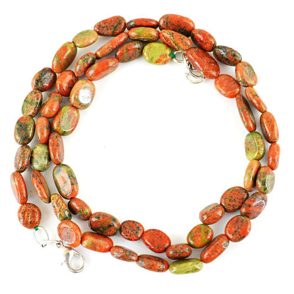gemsmore:Natural Blood Green Unakite Necklace 20 Inches Long Untreated Beads