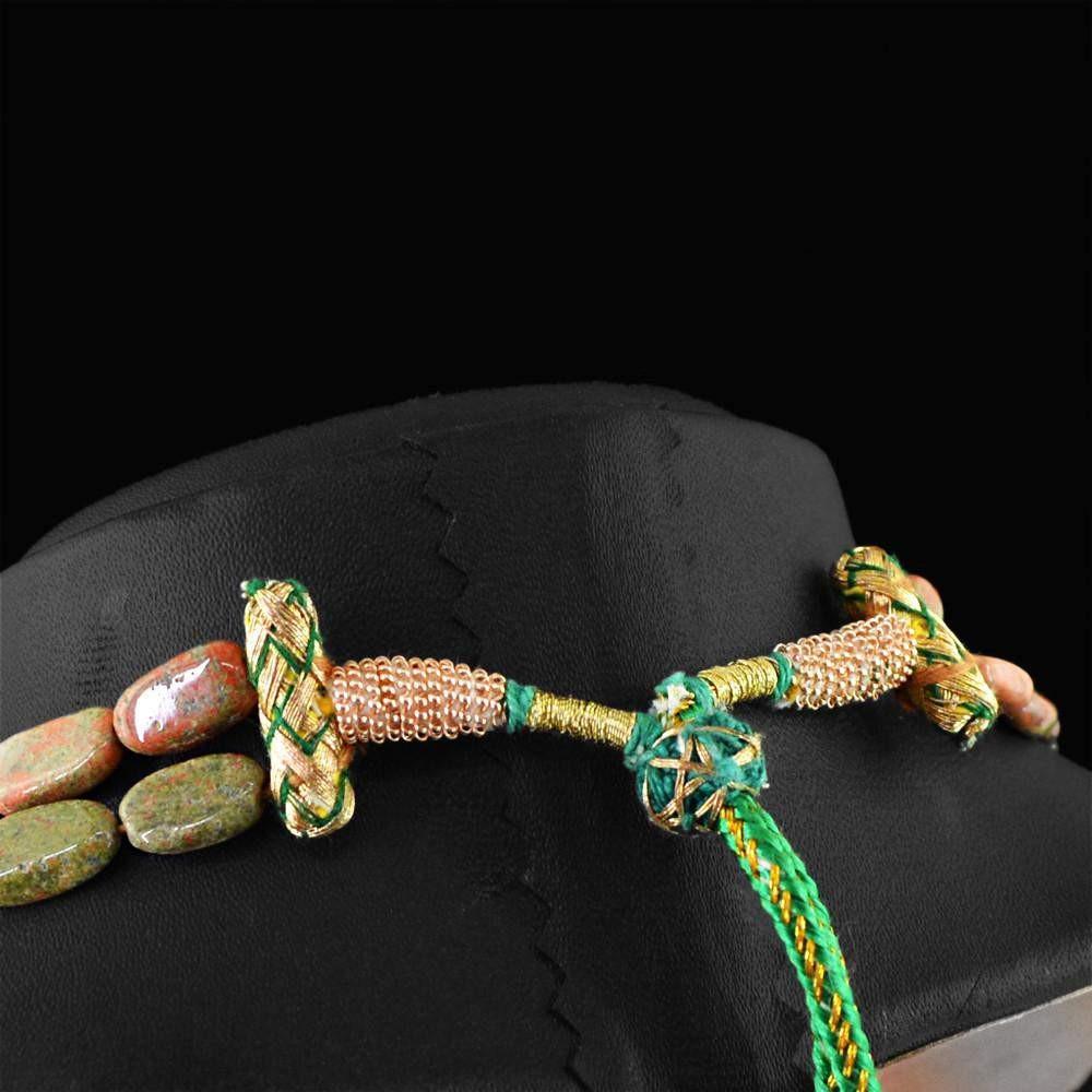gemsmore:Natural Blood Green Unakite Necklace Untreated Beads