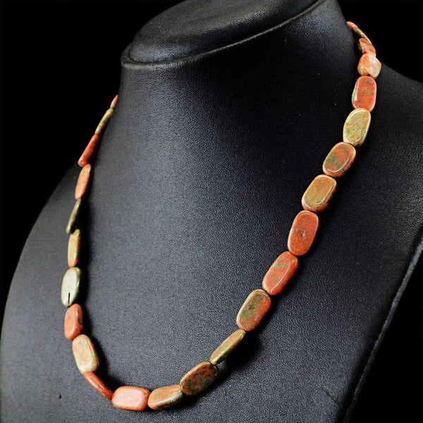 gemsmore:Natural Blood Green Unakite Necklace Untreated Beads