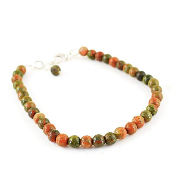 gemsmore:Natural Blood Green Unakite Round Shape Untreated Beads