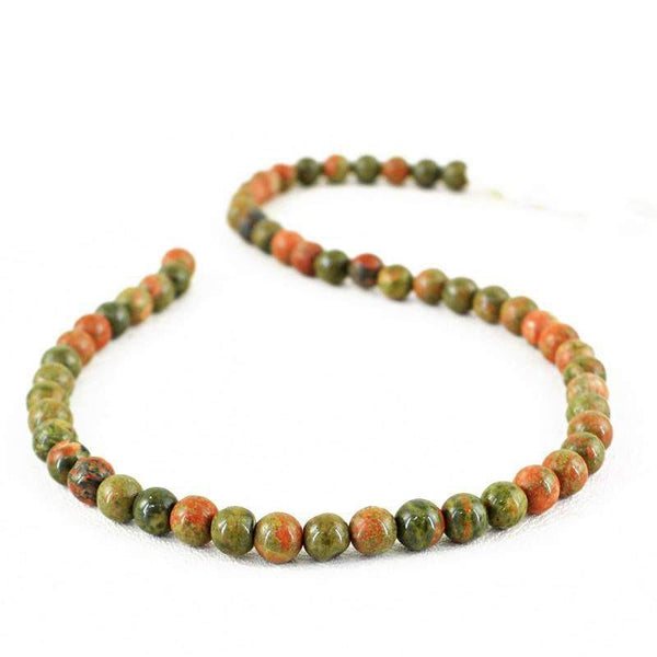 gemsmore:Natural Blood Green Unakite Strand Untreated Drilled Beads