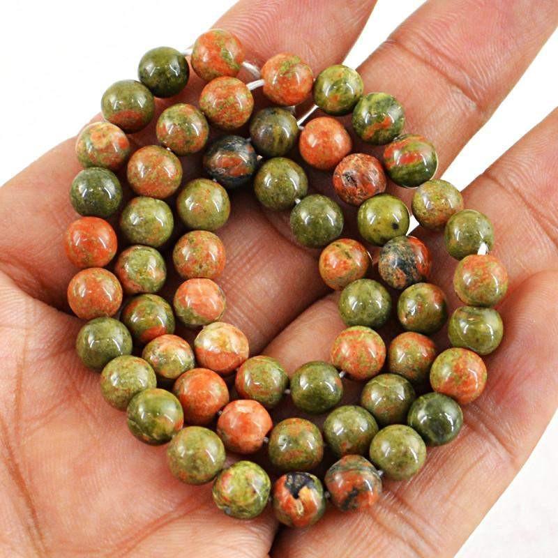 gemsmore:Natural Blood Green Unakite Strand Untreated Drilled Beads