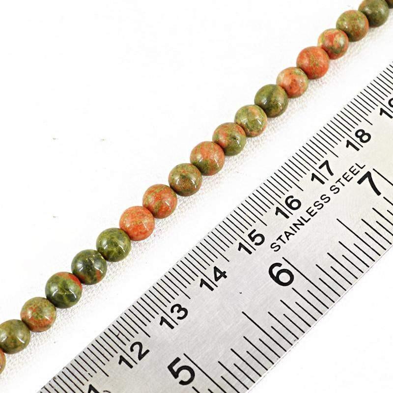 gemsmore:Natural Blood Green Unakite Strand Untreated Drilled Beads