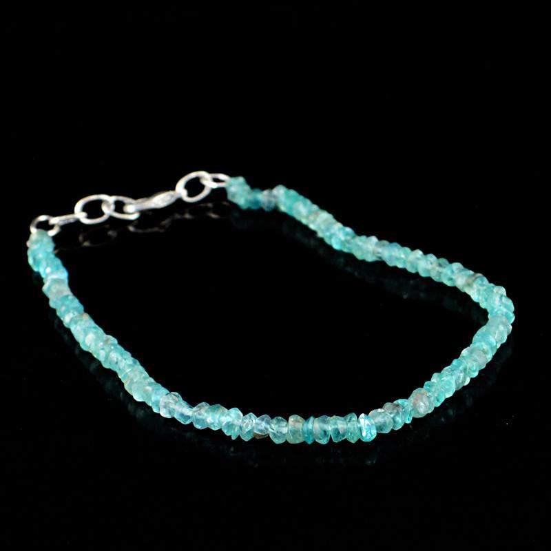 gemsmore:Natural Blue Apatite Bracelet Round Shape Faceted Beads