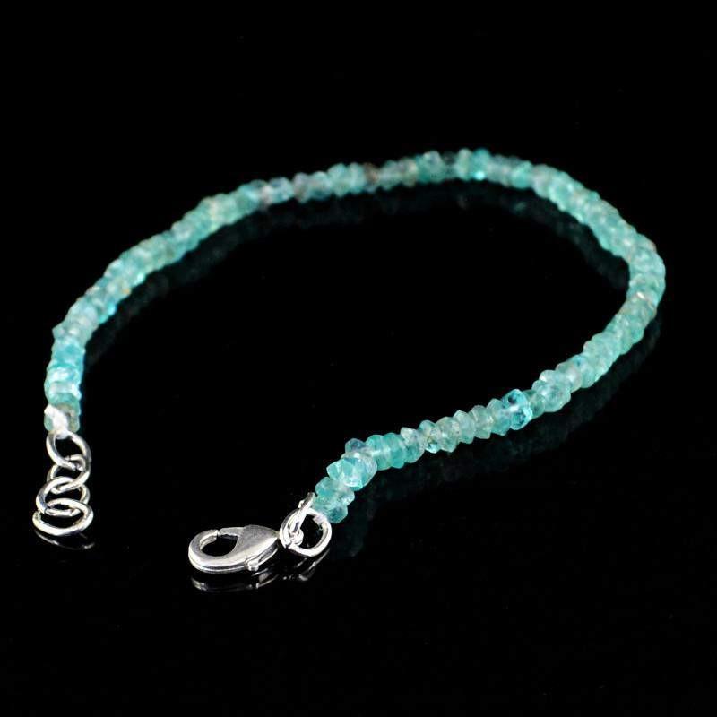 gemsmore:Natural Blue Apatite Bracelet Round Shape Faceted Beads