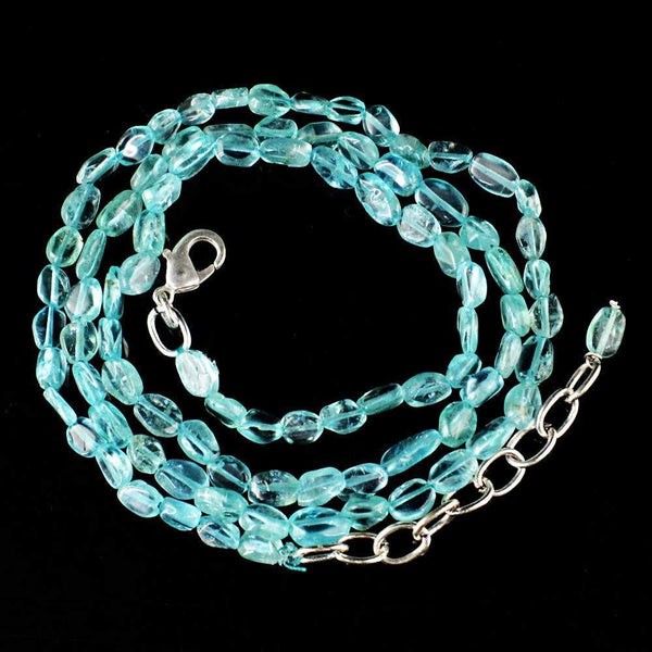 gemsmore:Natural Blue Apatite Necklace Oval Shape Untreated Beads