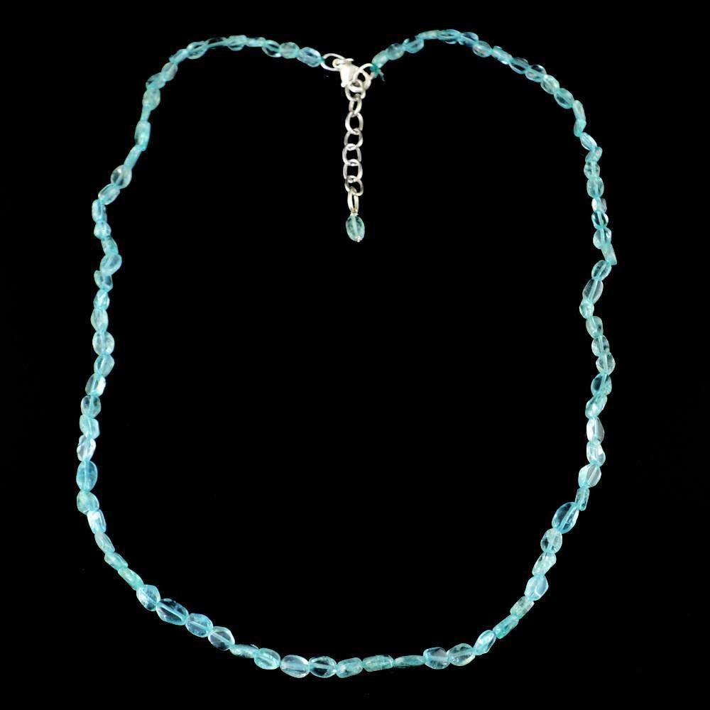 gemsmore:Natural Blue Apatite Necklace Oval Shape Untreated Beads
