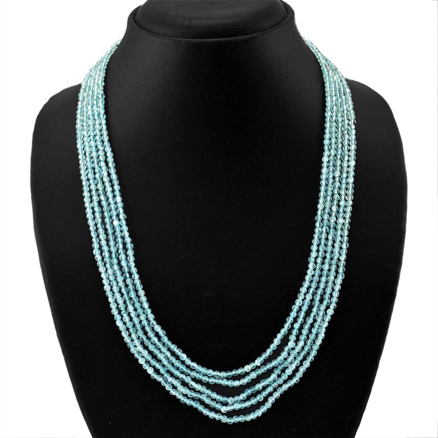 gemsmore:Natural Blue Apatite Necklace Round Shape Beads - 5 Strand
