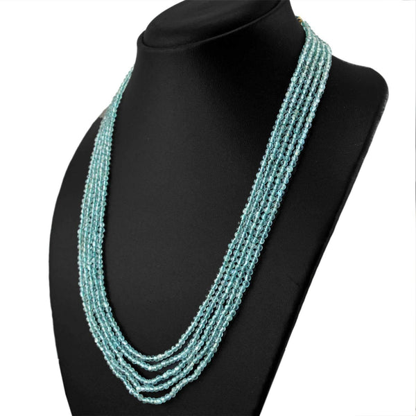 gemsmore:Natural Blue Apatite Necklace Round Shape Beads - 5 Strand