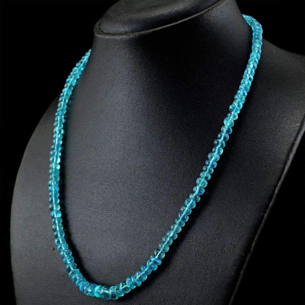 gemsmore:Natural Blue Apatite Necklace Round Shape Untreated Beads