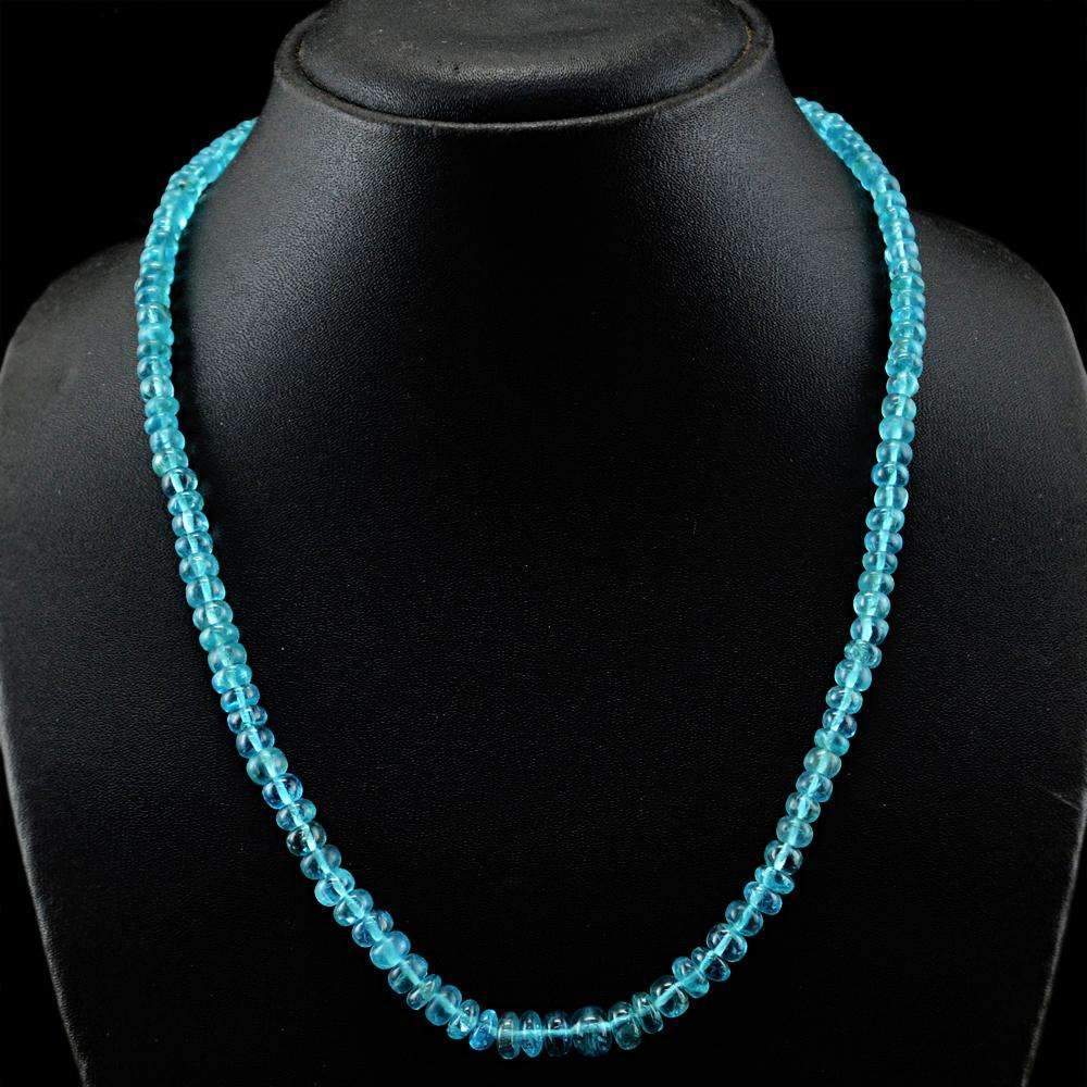 gemsmore:Natural Blue Apatite Necklace Round Shape Untreated Beads