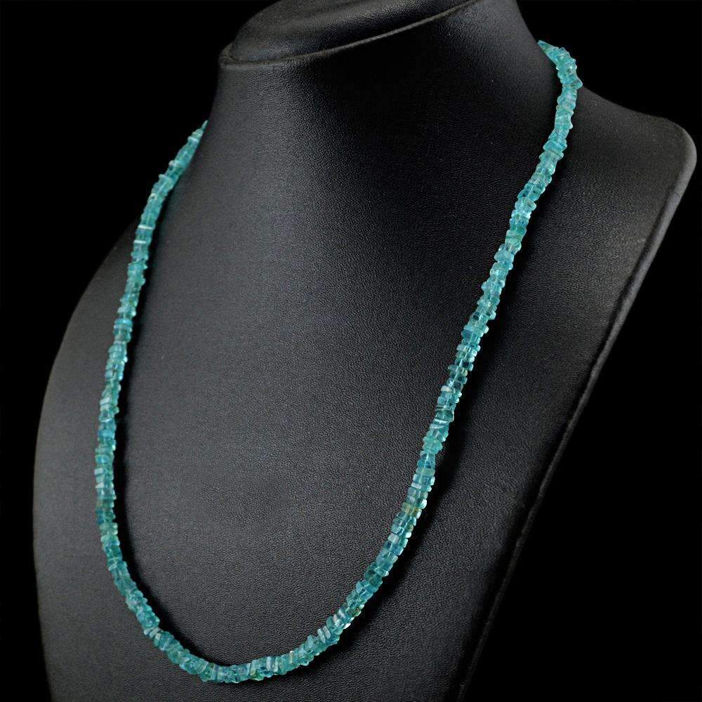 gemsmore:Natural Blue Apatite Necklace Single Strand Untreated Beads
