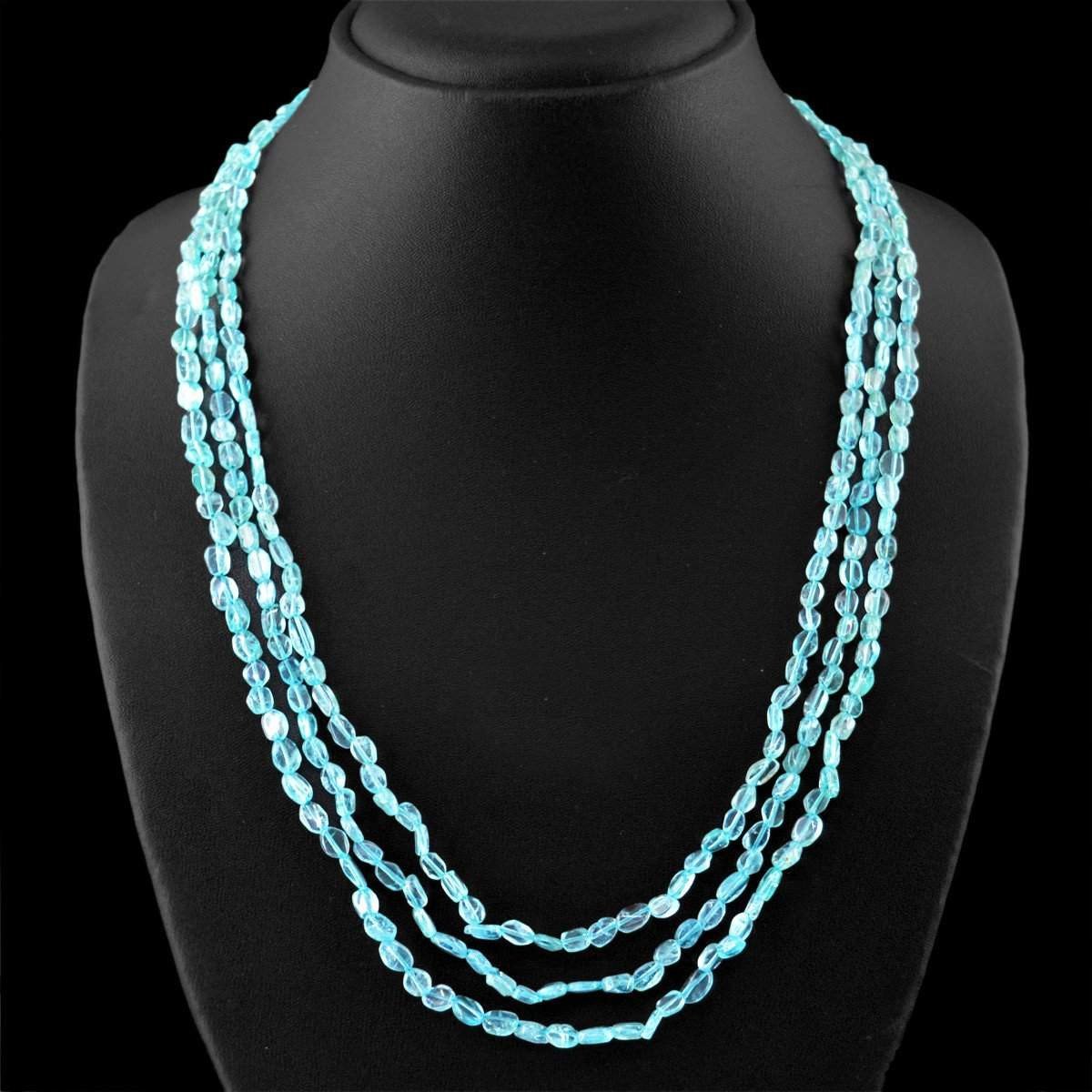 gemsmore:Natural Blue Apatite Necklace Untreated 3 Strand Oval Beads