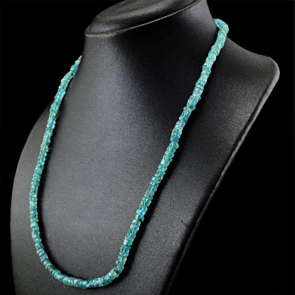 gemsmore:Natural Blue Apatite Necklace Untreated Round Shape Beads