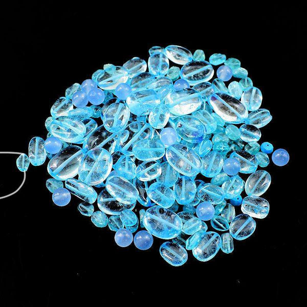 gemsmore:Natural Blue Apatite Oval Shape Drilled Beads Strand