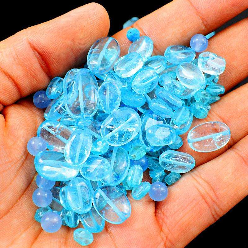 gemsmore:Natural Blue Apatite Oval Shape Drilled Beads Strand