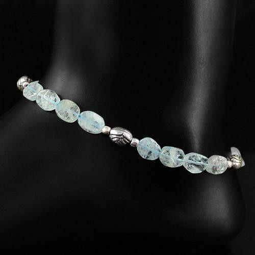 gemsmore:Natural Blue Aquamarine Beads Anklet