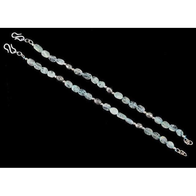 gemsmore:Natural Blue Aquamarine Beads Anklet