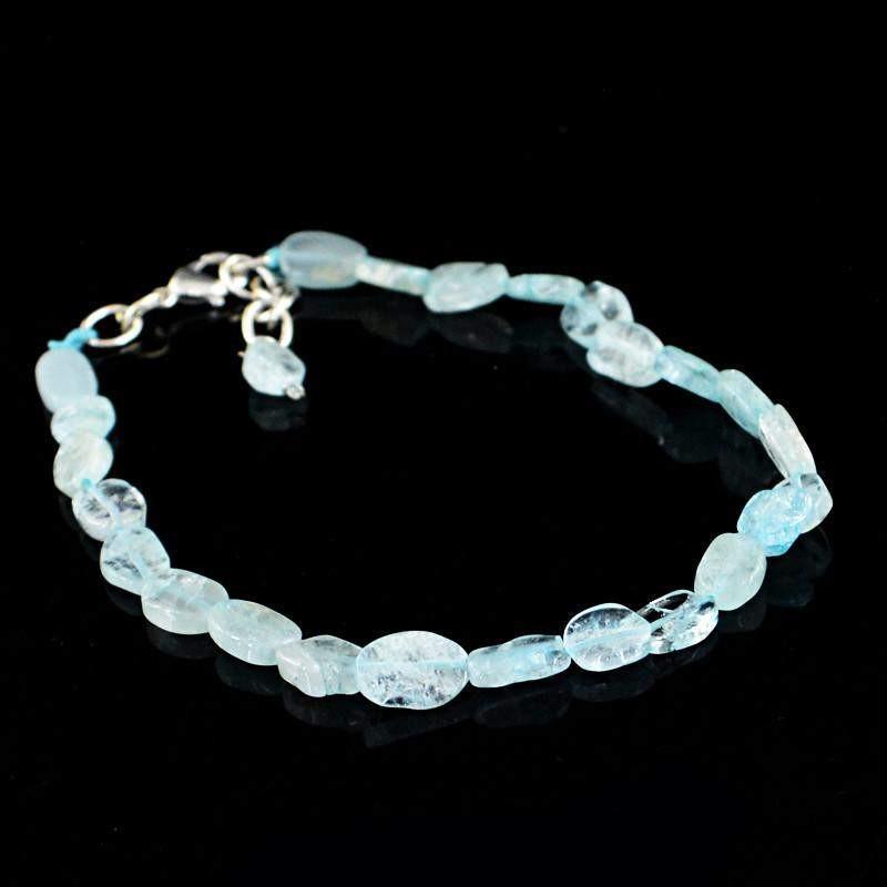 gemsmore:Natural Blue Aquamarine Beads Bracelet - Best Quality