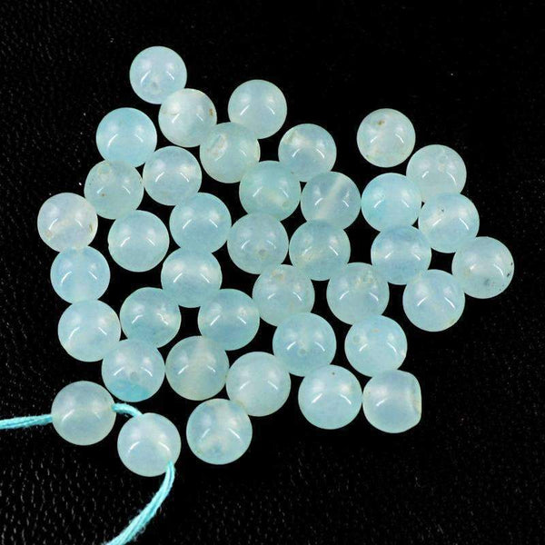 gemsmore:Natural Blue Aquamarine Beads Lot - Drilled Round Shape