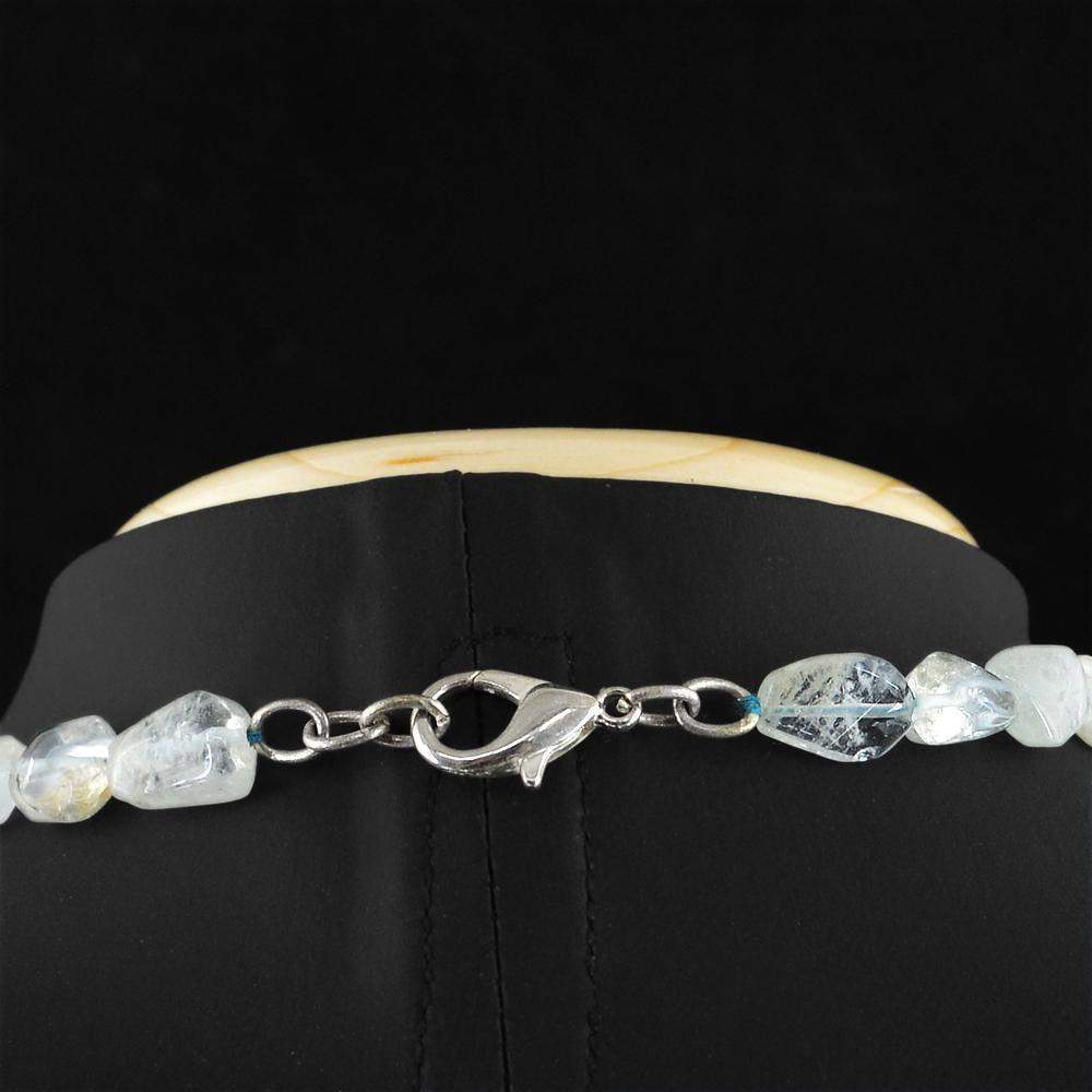 gemsmore:Natural Blue Aquamarine Beads Necklace