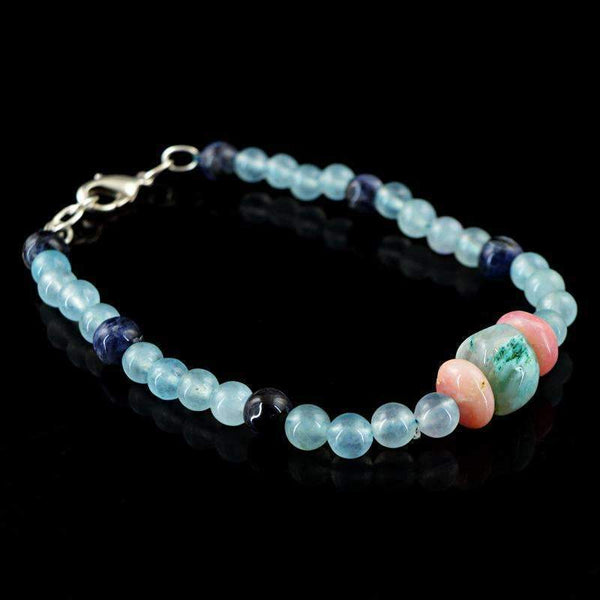 gemsmore:Natural Blue Aquamarine & Blue Sodalite Round Beads Bracelet