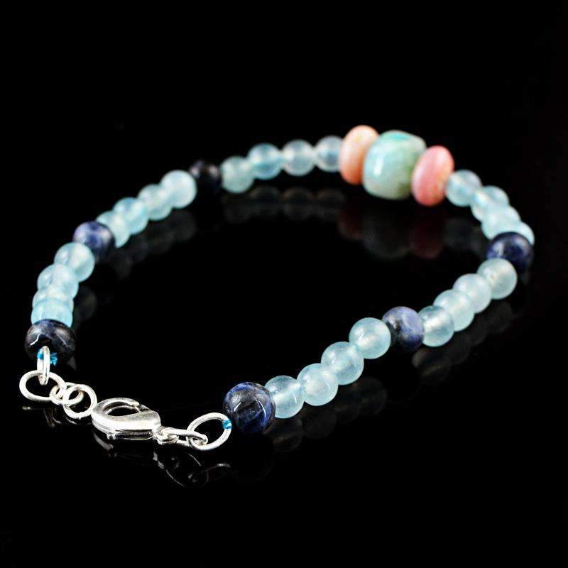 gemsmore:Natural Blue Aquamarine & Blue Sodalite Round Beads Bracelet