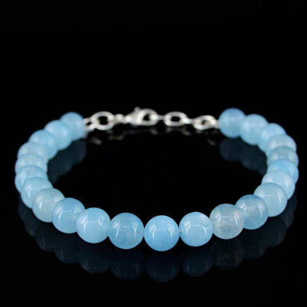 gemsmore:Natural Blue Aquamarine Bracelet Round Shape Beads