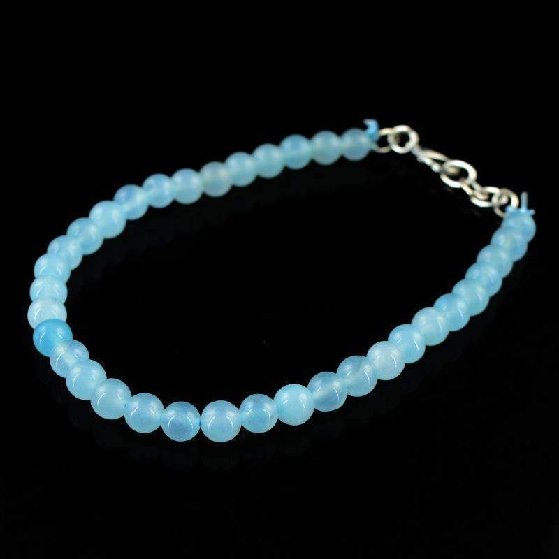 gemsmore:Natural Blue Aquamarine Bracelet Round Shape Beads