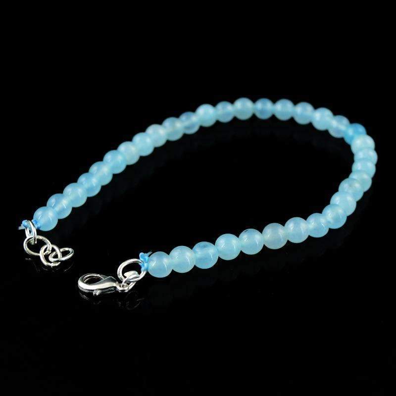 gemsmore:Natural Blue Aquamarine Bracelet Round Shape Beads