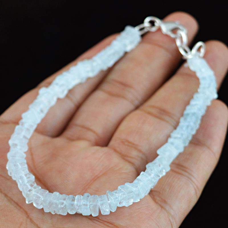 gemsmore:Natural Blue Aquamarine Bracelet Unheated Beads