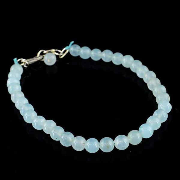 gemsmore:Natural Blue Aquamarine Bracelet Untreated Round Shape Beads