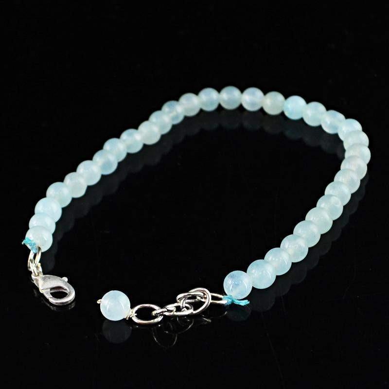 gemsmore:Natural Blue Aquamarine Bracelet Untreated Round Shape Beads