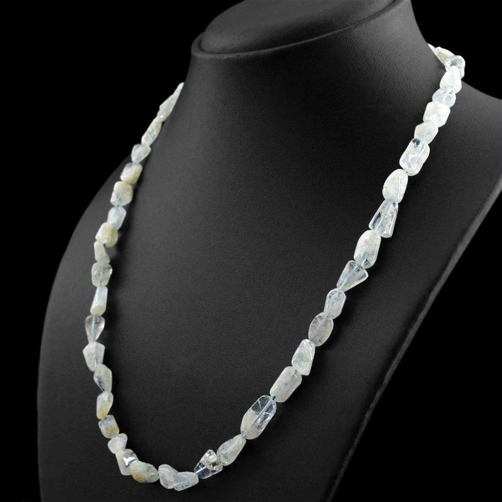 gemsmore:Natural Blue Aquamarine Necklace 20 Inches Long Untreated Beads