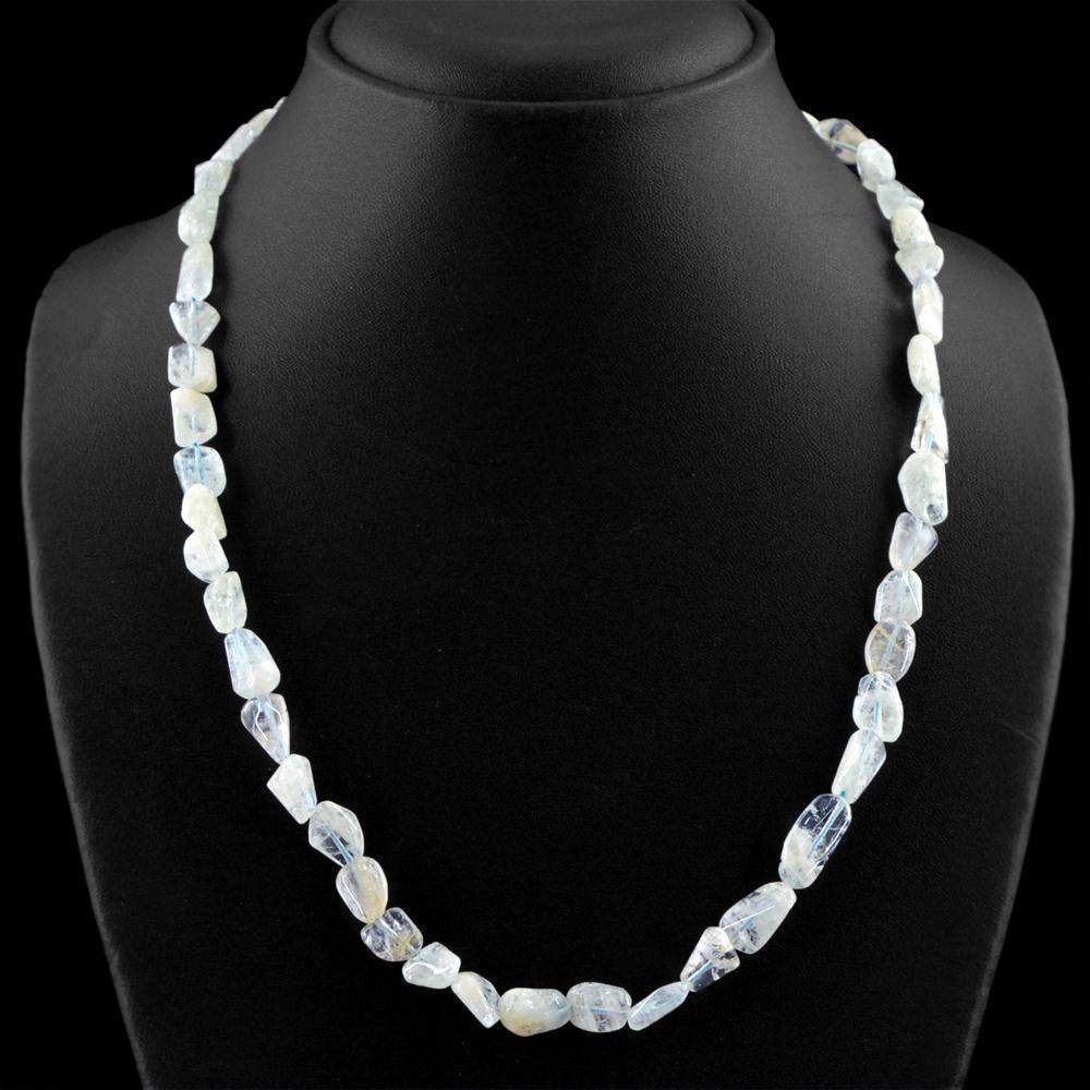gemsmore:Natural Blue Aquamarine Necklace 20 Inches Long Untreated Beads
