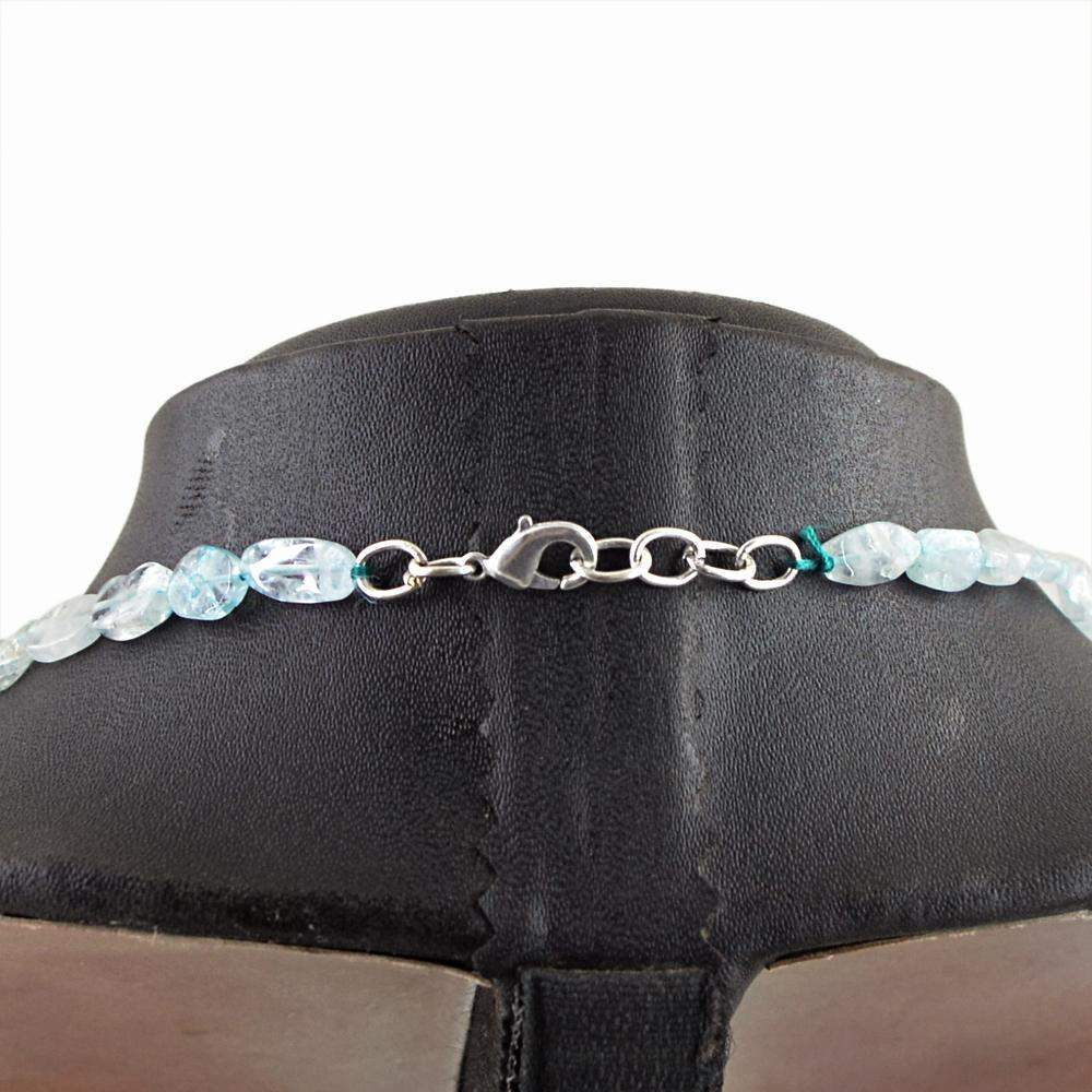 gemsmore:Natural Blue Aquamarine Necklace Oval Shape Untreated Beads