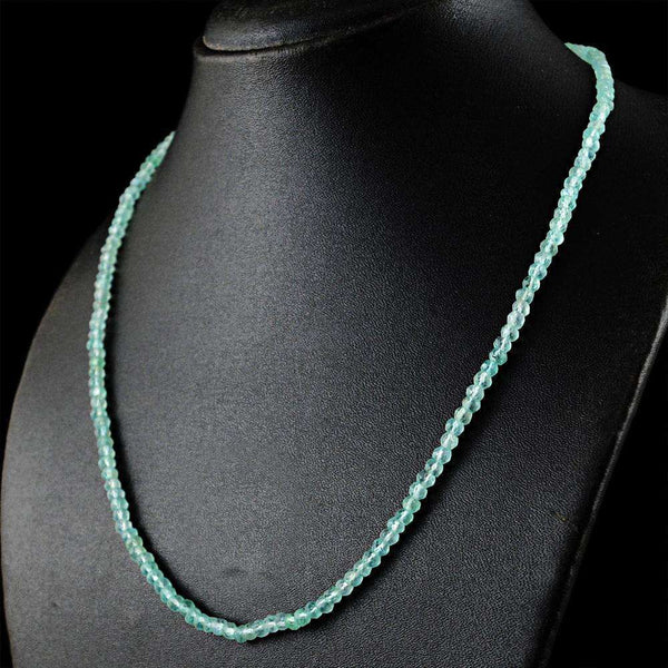 gemsmore:Natural Blue Aquamarine Necklace Round Shape Faceted Beads