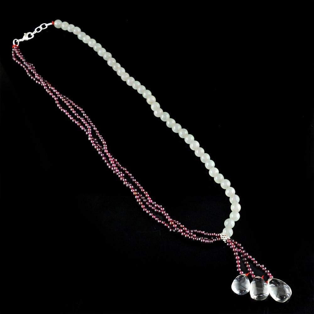gemsmore:Natural Blue Aquamarine & Red Garnet Necklace Round Beads