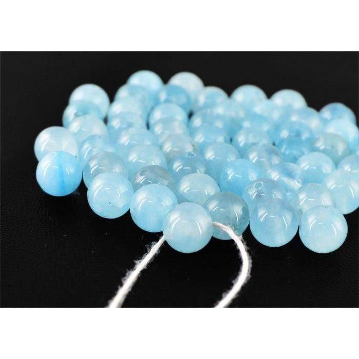 gemsmore:Natural Blue Aquamarine Round Shape Beads Lot