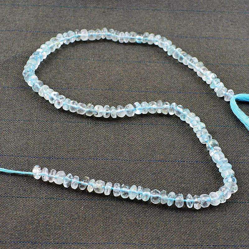 gemsmore:Natural Blue Aquamarine Round Shape Drilled Beads Strand