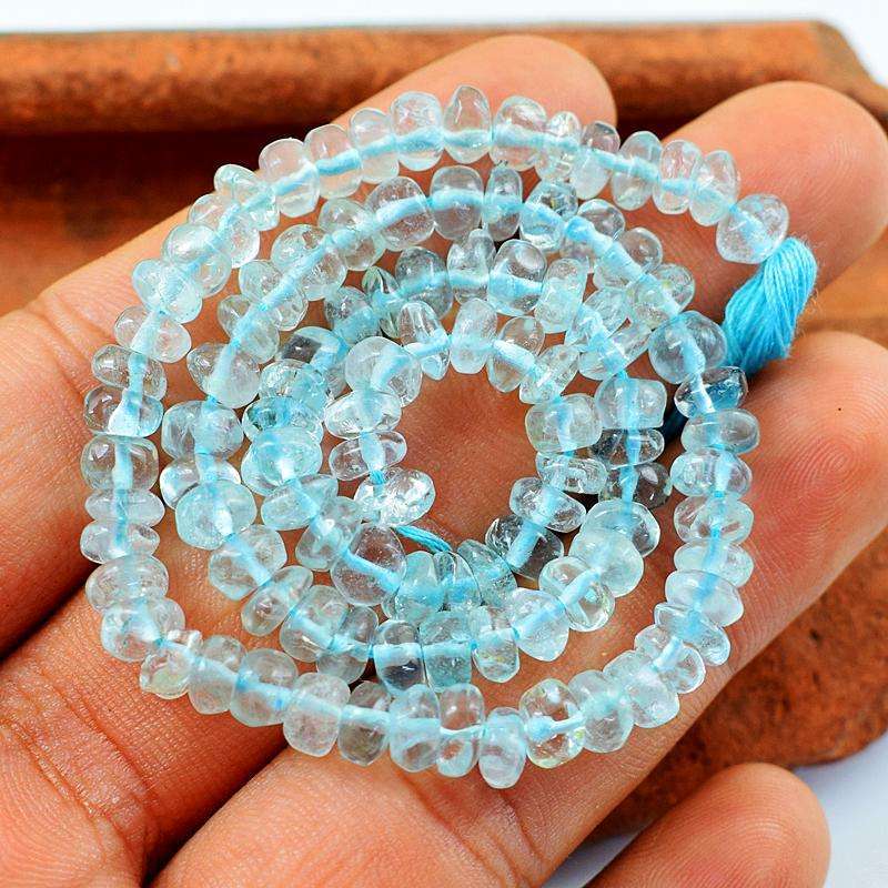 gemsmore:Natural Blue Aquamarine Round Shape Drilled Beads Strand
