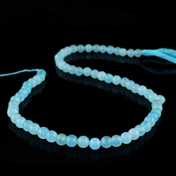 gemsmore:Natural Blue Aquamarine Strand Untreated Round Drilled Beads