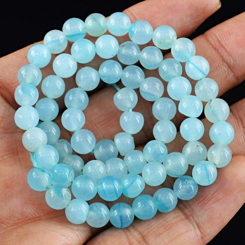 gemsmore:Natural Blue Aquamarine Strand Untreated Round Drilled Beads